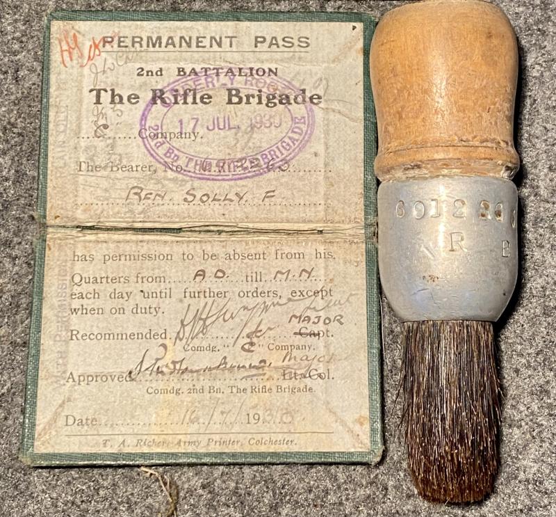 Rifle Brigade Pass & Shaving Brush, POW